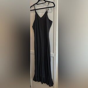 Black Midi 100% Cotton Ruffle-Bottom Dress